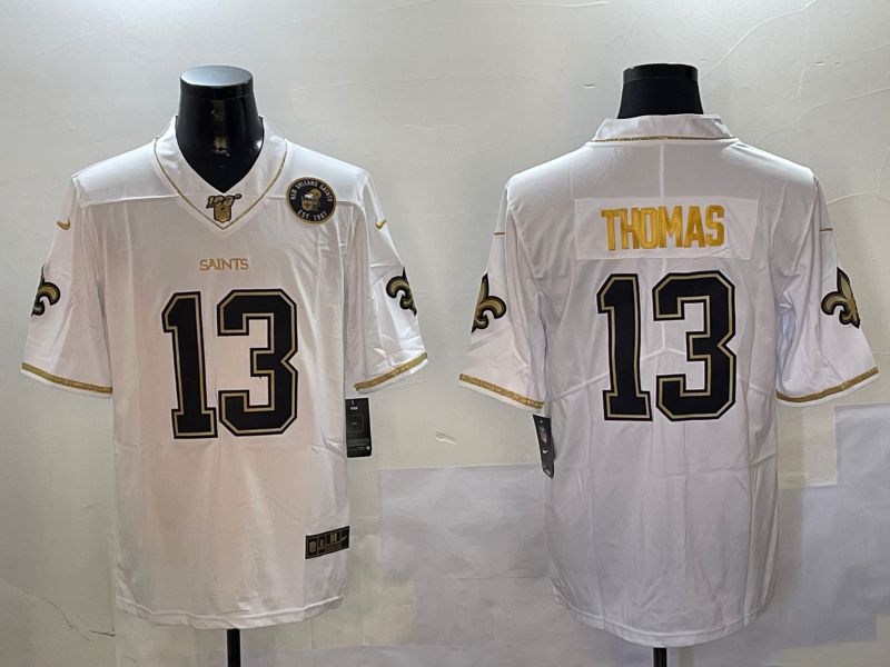 Men New Orleans Saints #13 Thomas White Gold Throwback 2024 Nike Limited NFL Jersey style 3